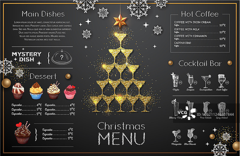 金色香槟圣诞节菜单设计图片素材