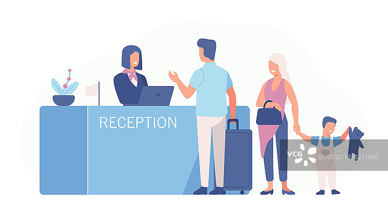 家庭在机场办理登机手续图片素材