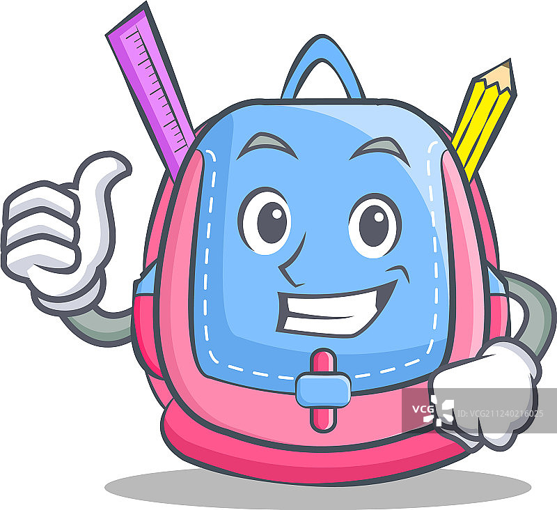 竖起大拇指的书包卡通形象图片素材