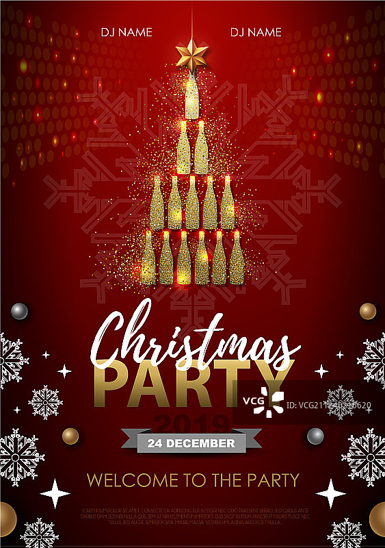 金色香槟圣诞派对海报图片素材