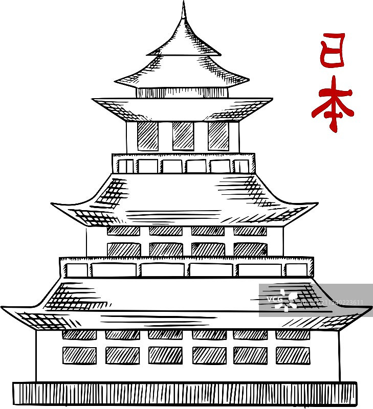 日式古塔素描图片素材