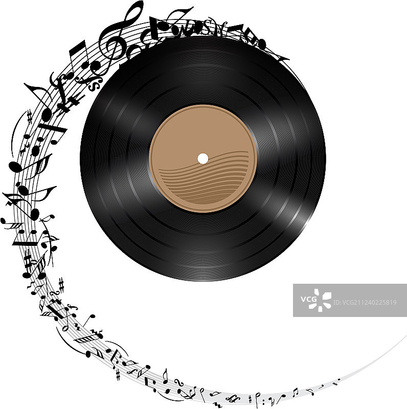 飞出音乐符号的黑胶唱片图片素材