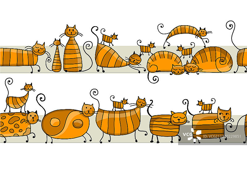 可爱条纹猫家庭无缝图案图片素材