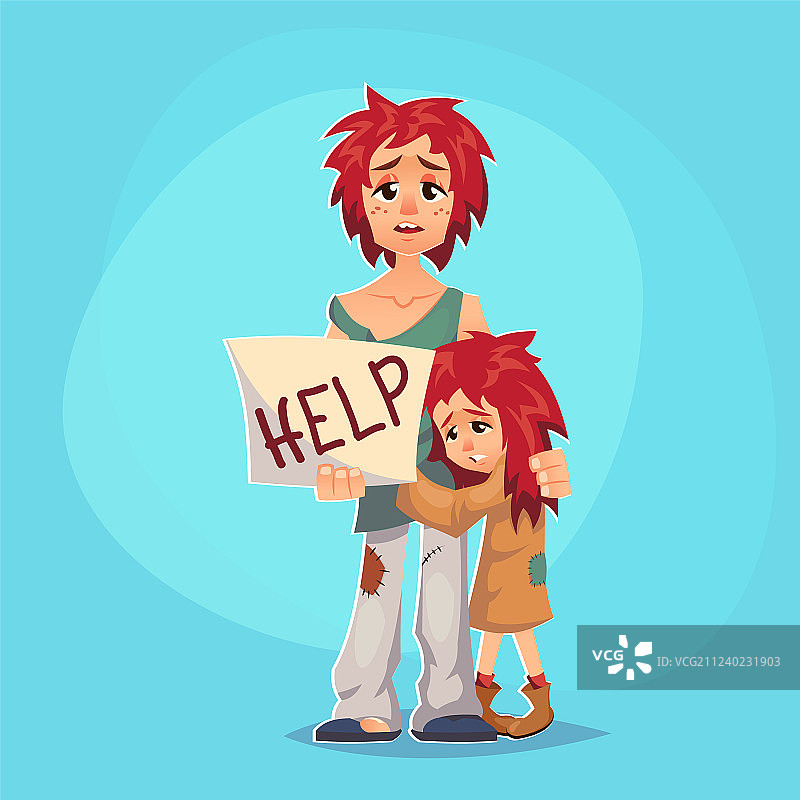 无家可归的儿童卡通形象图片素材