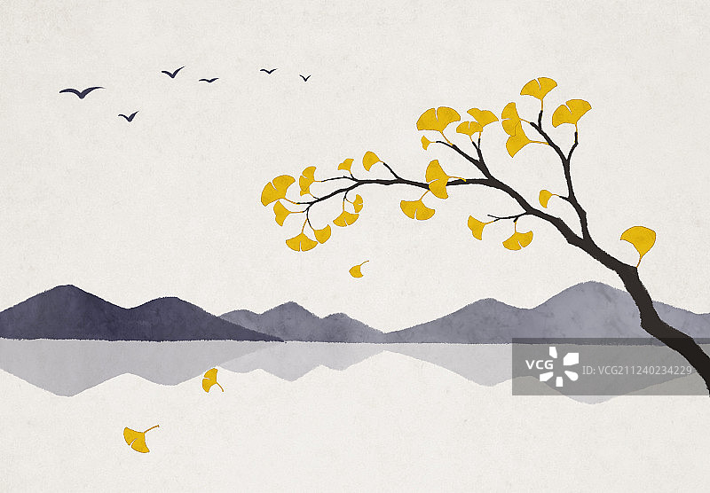 十一月银杏远山图片素材