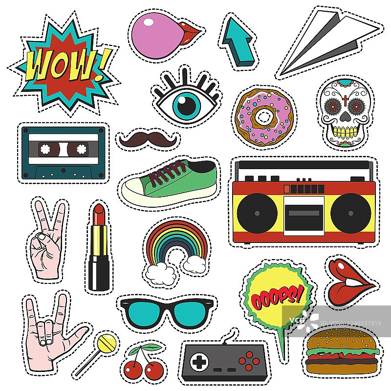 复古徽章卡通图案合集图片素材