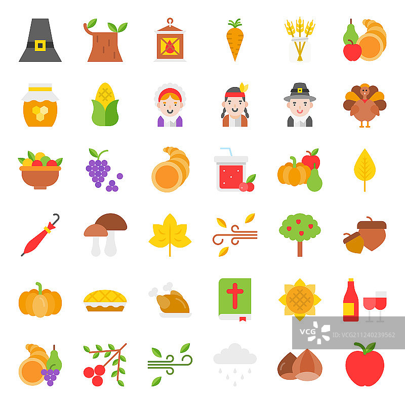 感恩节图标大合集（扁平风格）图片素材