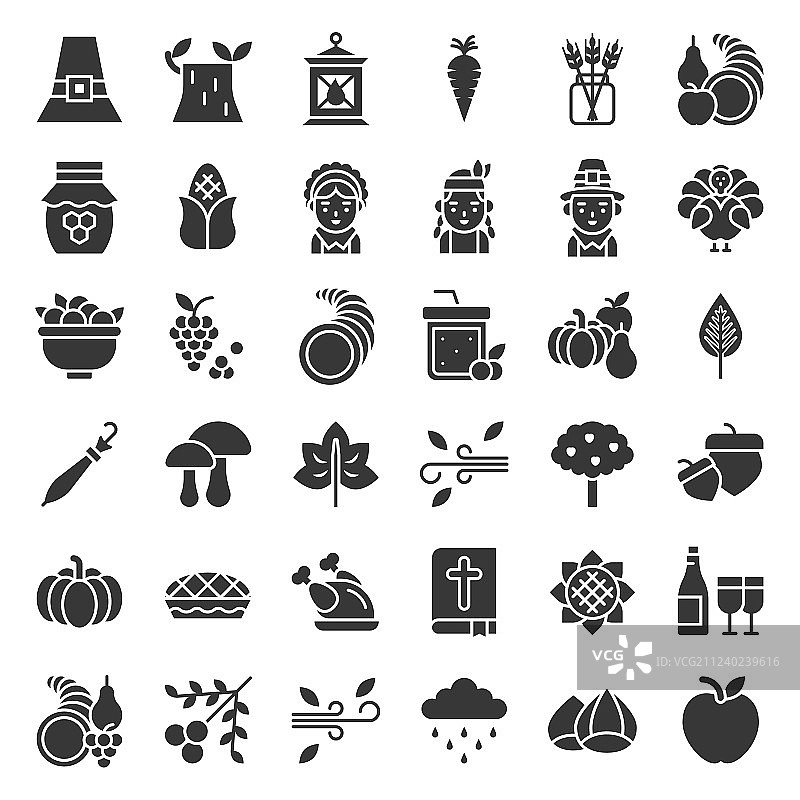 感恩节图标大合集（实心风格）图片素材