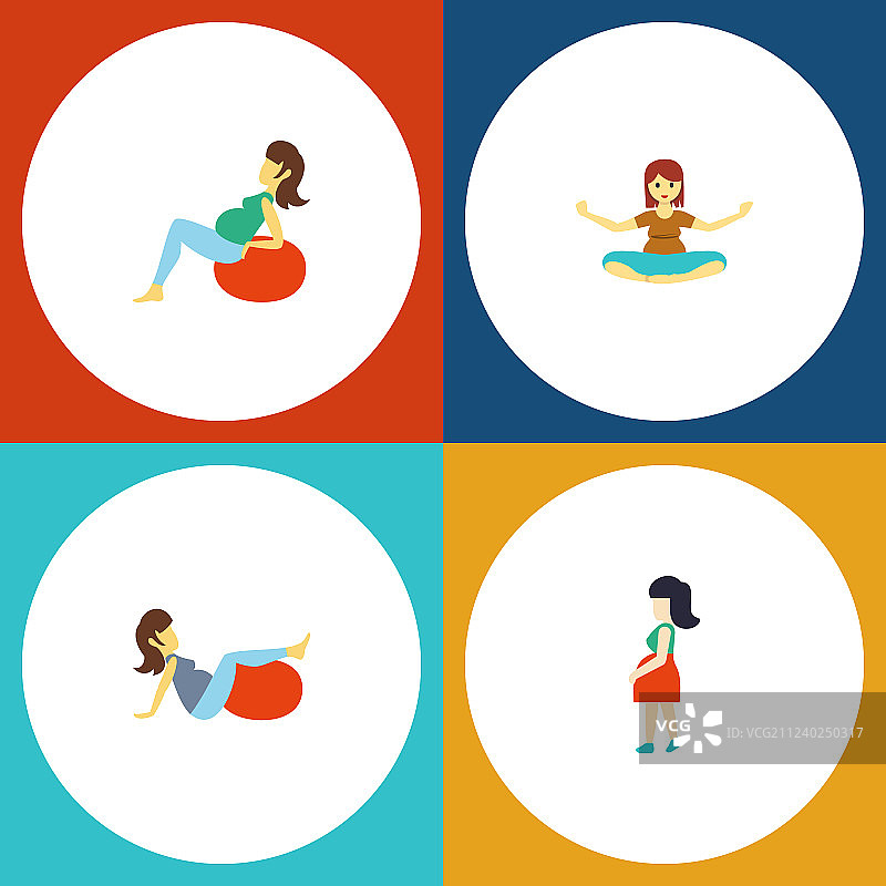 扁平风格的孕妇冥想母亲图标合集图片素材