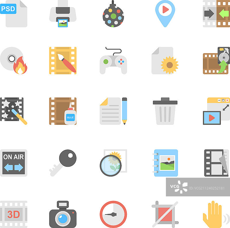 多媒体扁平彩色图标9图片素材