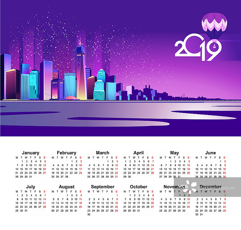 2019上海霓虹日历图片素材