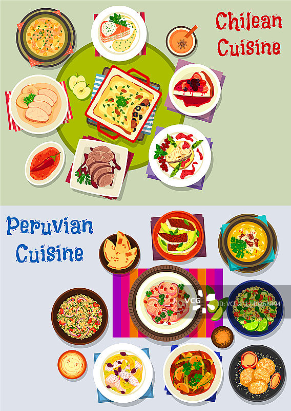 智利和秘鲁健康食品图标集图片素材