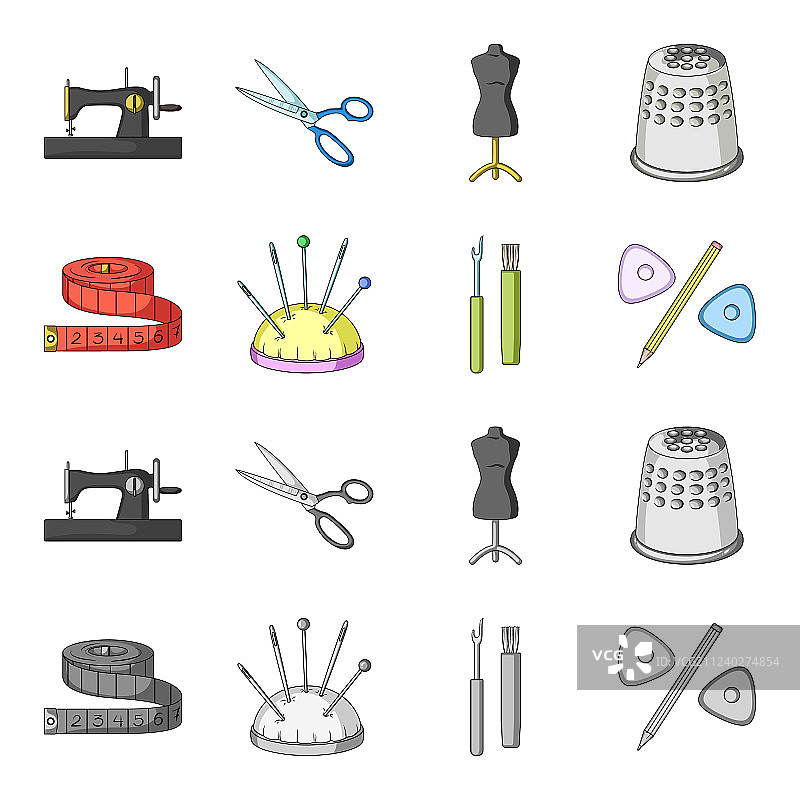 卷尺、针、蜡笔和铅笔缝纫图片素材