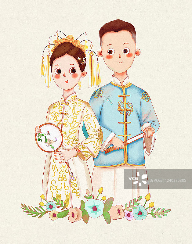 插画婚礼合影图片素材