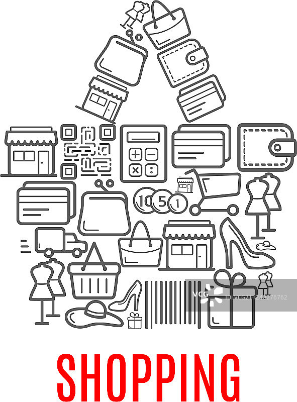 由促销图标组成的购物袋符号图片素材