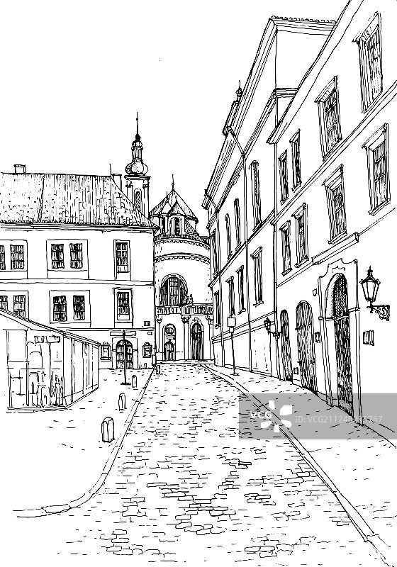 欧洲古城素描图片素材