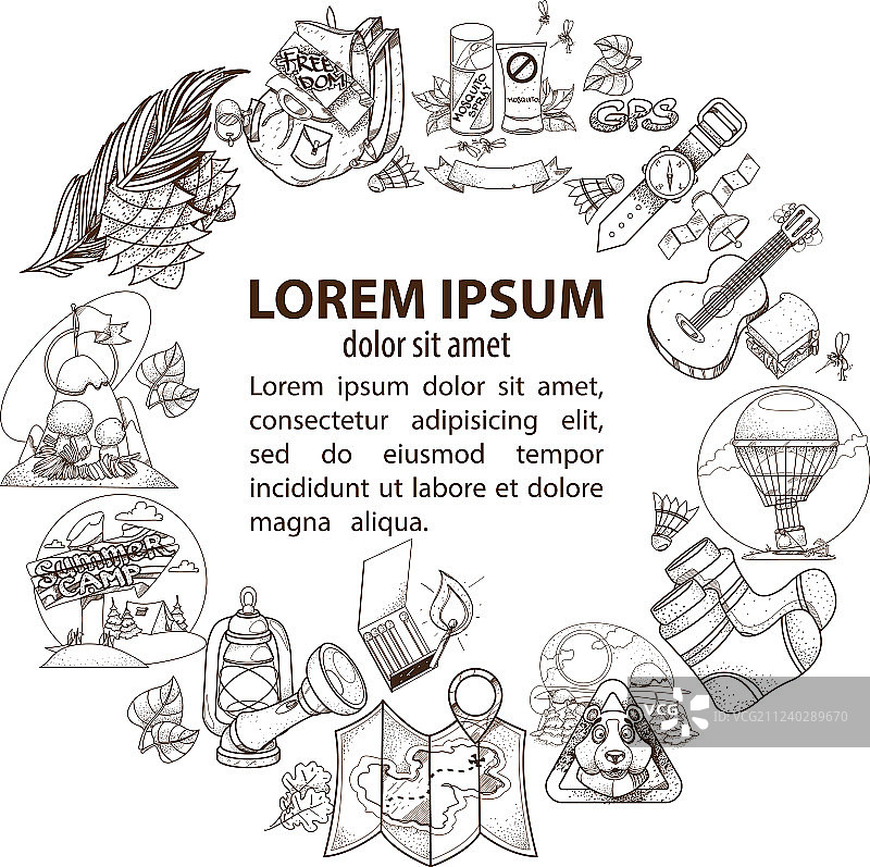 旅游主题旅行标志着色集合图片素材