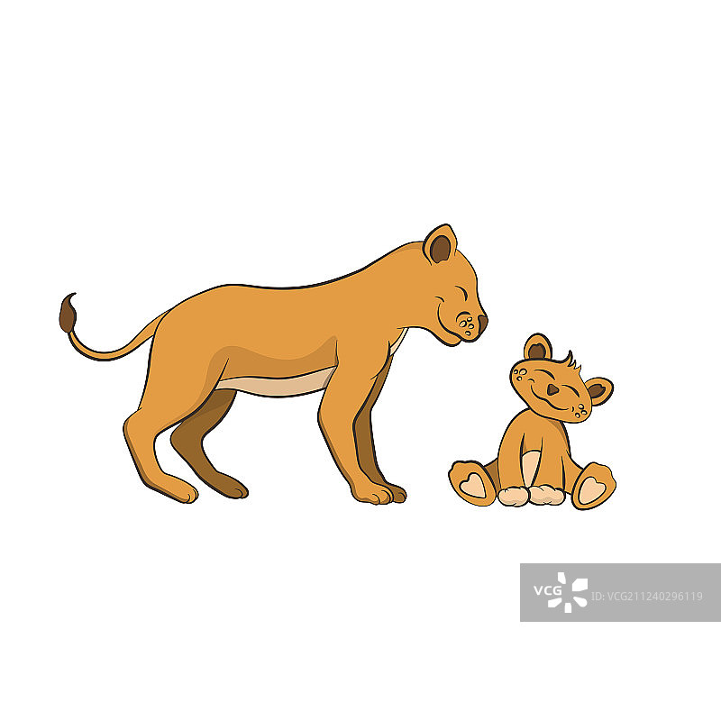 卡通风格的动物园狮子家族图片素材