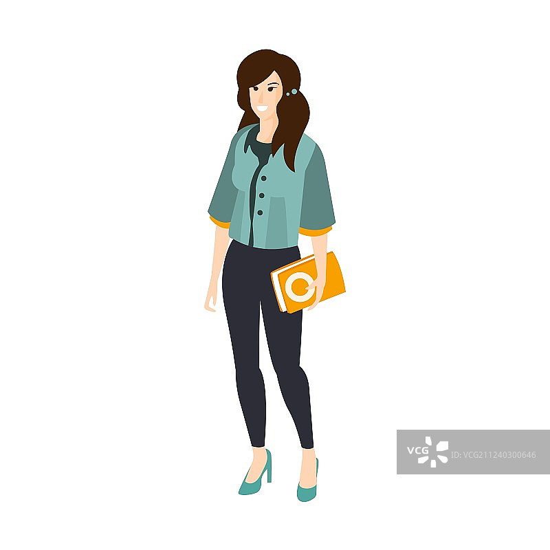 穿着蓝绿色上衣和橙色紧身裤的女孩图片素材