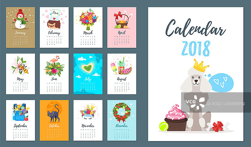 2018年狗年月历图片素材