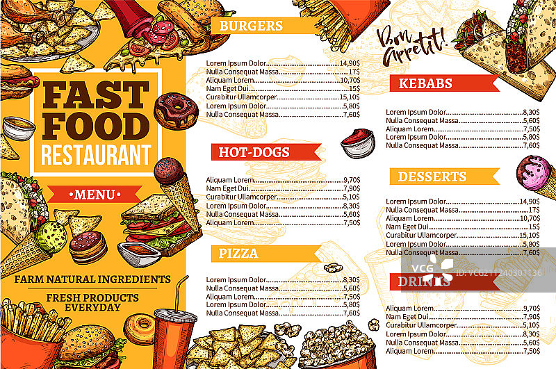 快餐汉堡热狗和烤肉菜单图片素材