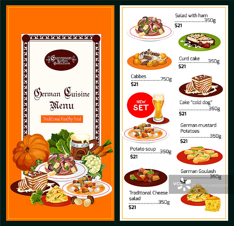 德国美食菜单：沙拉和甜点图片素材