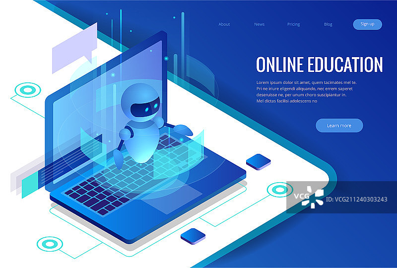 2.5D理科教师机器人人工智能概念图片素材