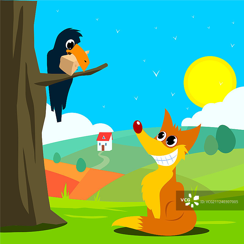 乌鸦与狐狸寓言图片素材