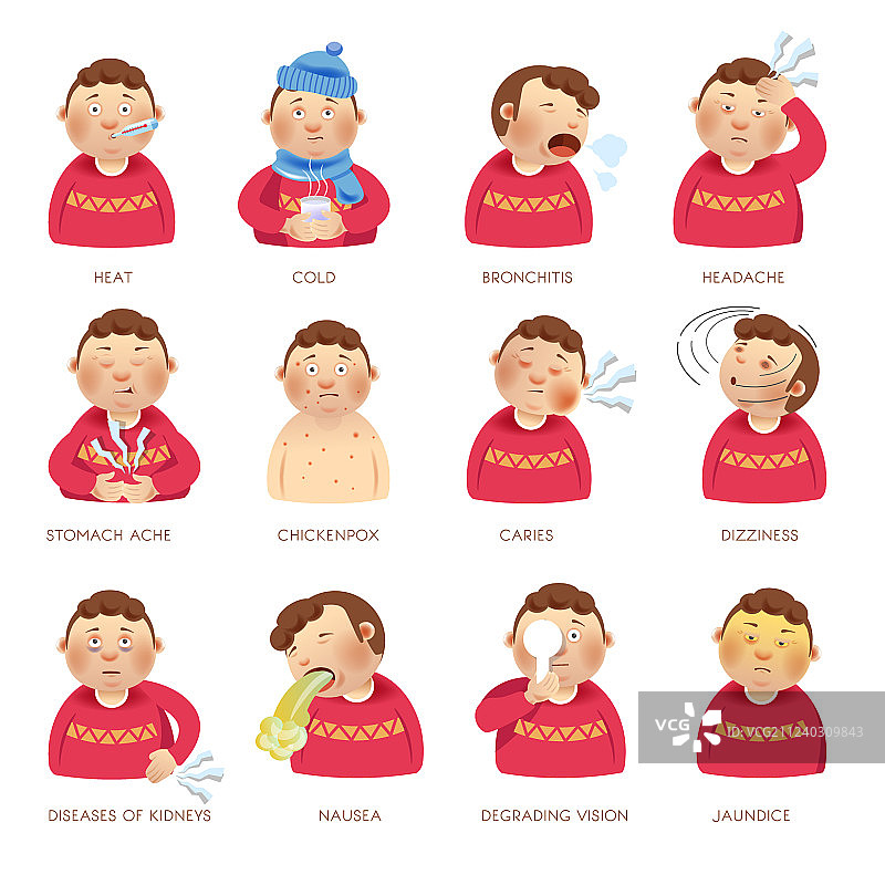 疾病症状人物扁平插图图片素材