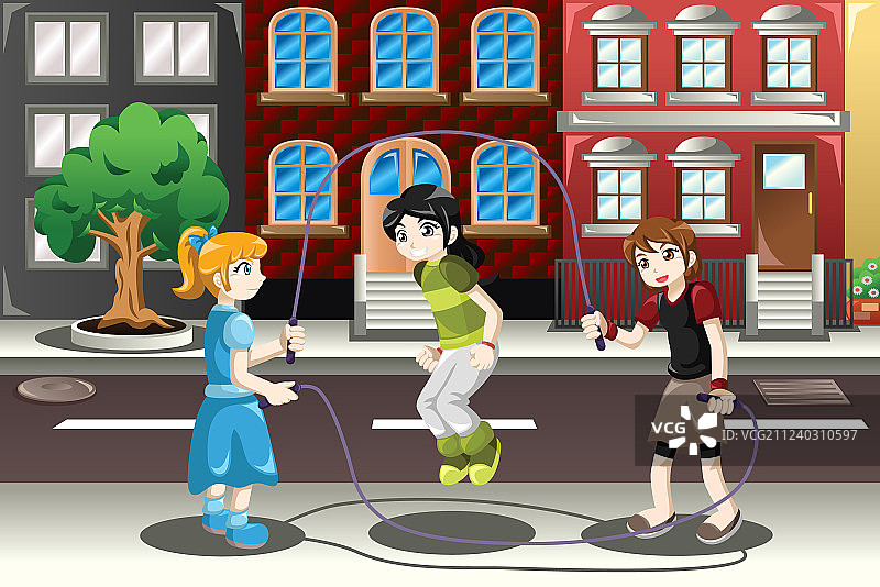 儿童跳双摇绳图片素材