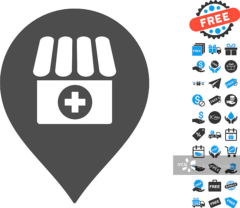 带有免费赠品的药店标记图标图片素材