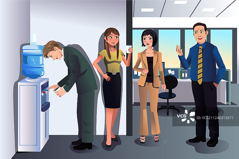 在饮水机旁聊天的商务人士图片素材