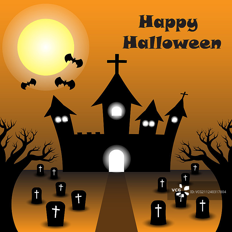 万圣节快乐 - 城堡剪影图片素材