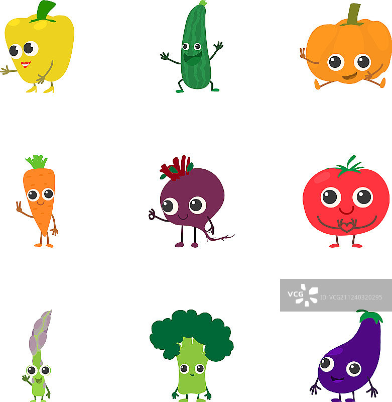 卡通风格的蔬菜图标集图片素材