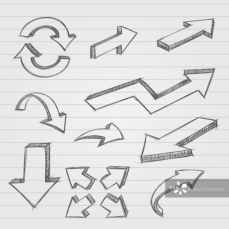 箭头铅笔手绘草图风格图片素材