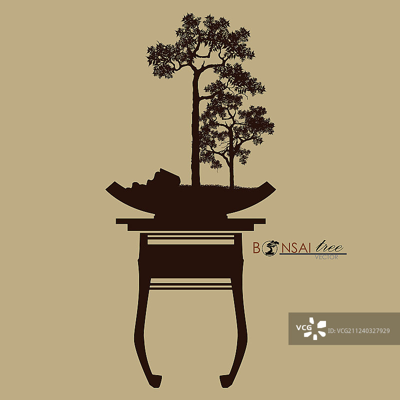 复古风格的桌面盆景树图片素材