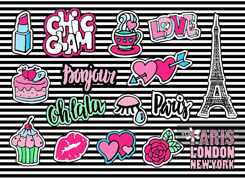 可爱的时尚嘴唇爱心徽章图片素材