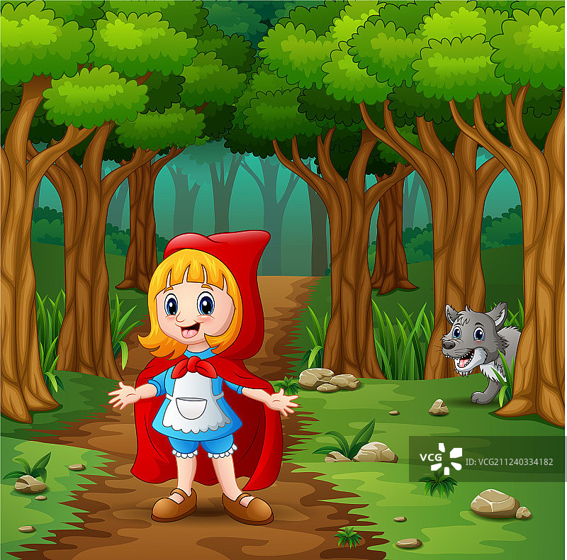 戴红色兜帽的小女孩与狼图片素材