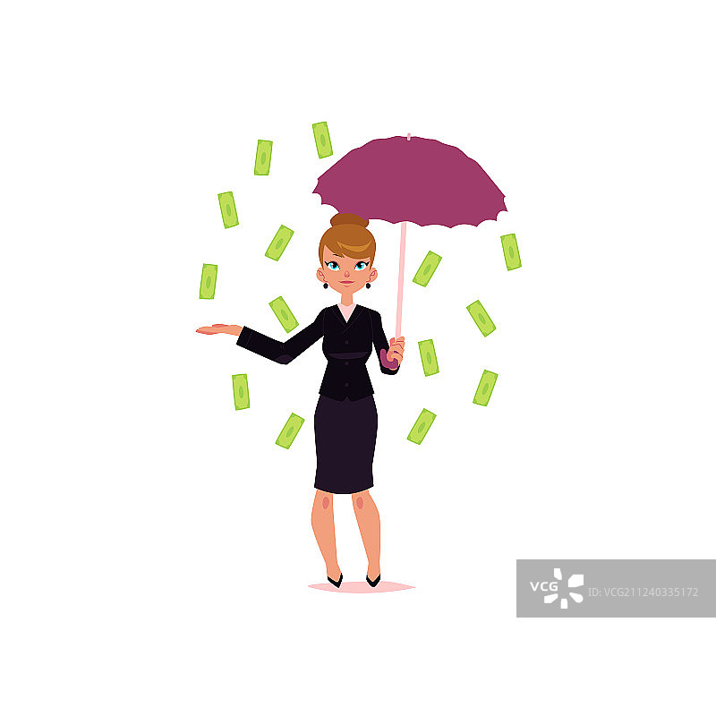 在美元雨中打伞的OL图片素材