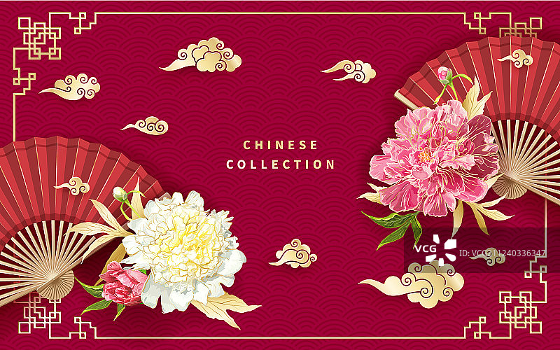 牡丹花扇子背景图片素材