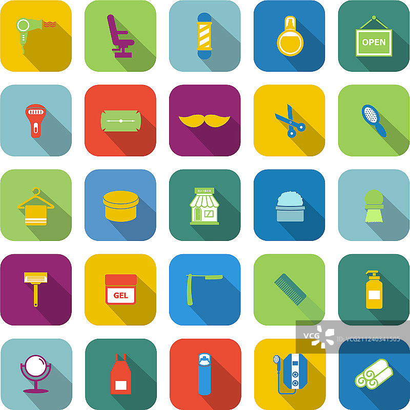 理发师彩色长阴影图标图片素材