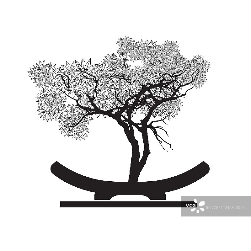 背景上的盆景树植物剪影图标图片素材