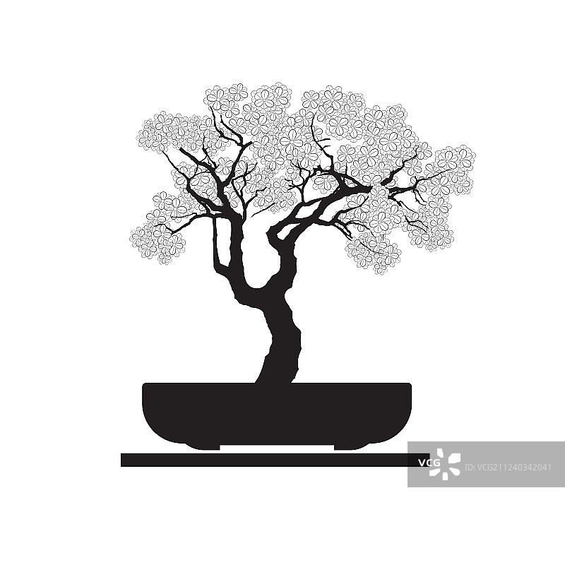 背景上的盆景树植物剪影图标图片素材