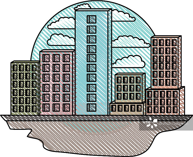 圆形框架中的城市建筑图片素材