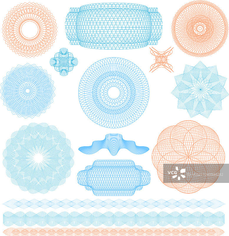 防伪花饰标志彩色细线图标合集图片素材