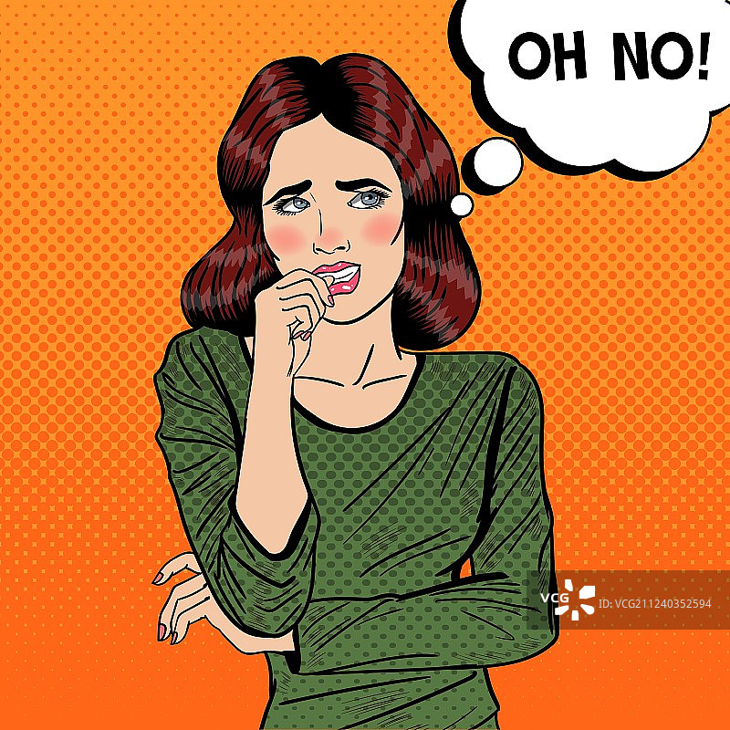 波普艺术：紧张的年轻女人咬指甲图片素材