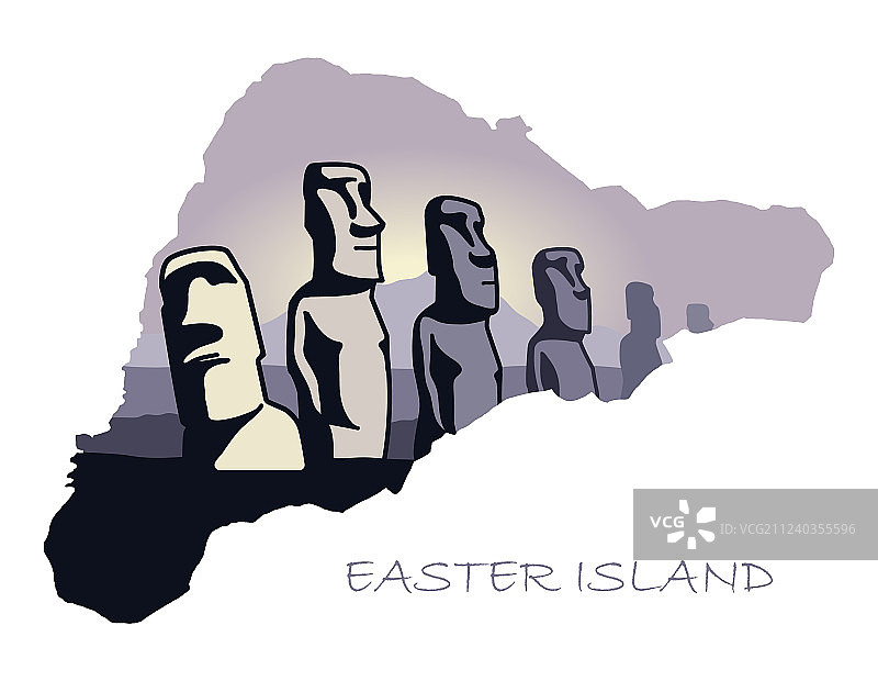 带有景点图像的复活节岛地图图片素材