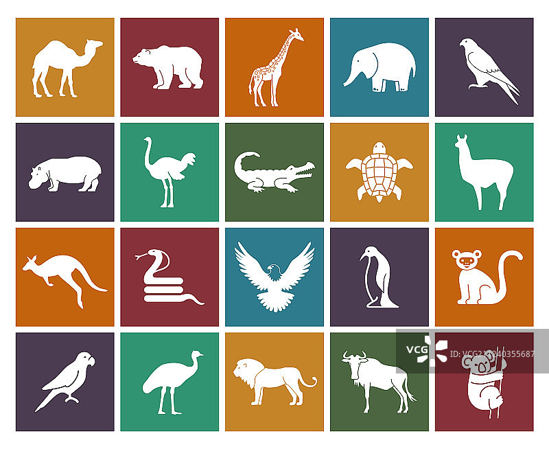 野生动物和鸟类图标集图片素材