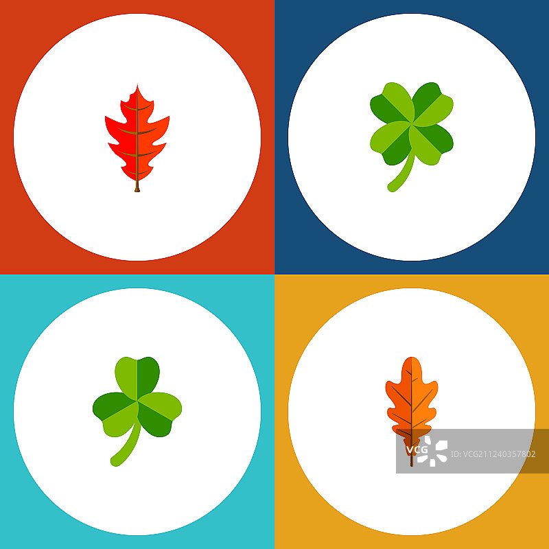 扁平树叶图标：菩提树叶、小枝等图片素材