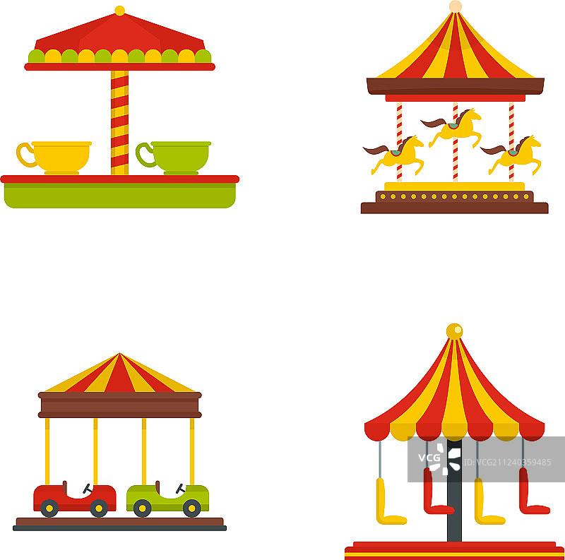 旋转木马图标集扁平风格图片素材